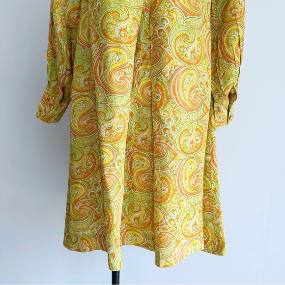 Vintage 60’s Dress Size UK 8 Yellow Paisley Mini Square Neck - Picture 12 of 16